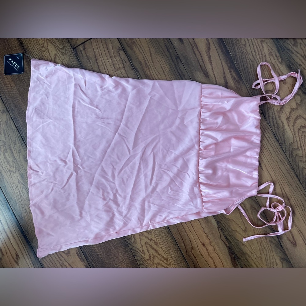 ZAFUL pink silk slip dress